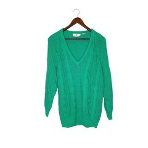Vintage 90s M Medium Haberdasher Golf Green Open Knit Sweater V-Neck Casual